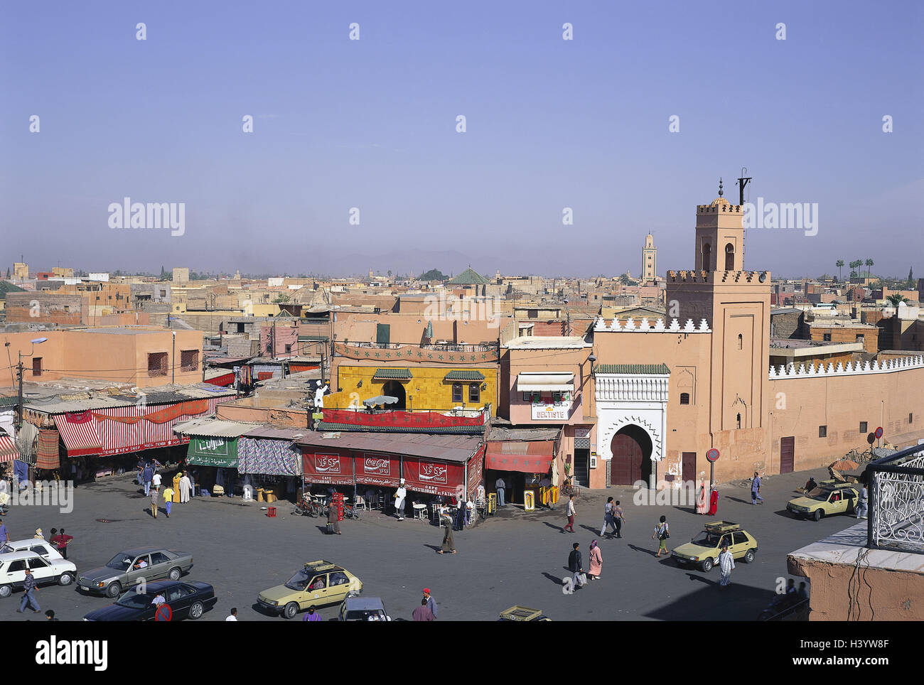 Morocco, Marrakech, Place Djemaa el-Fna, capital, town view, Old Town, Medina, centre, space Stock Photo