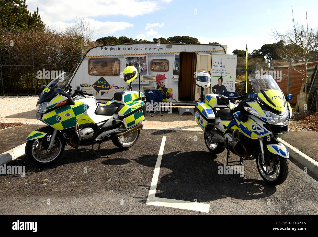 Paramedic motorbike, doctor motorcycle and police motorcycle Stock