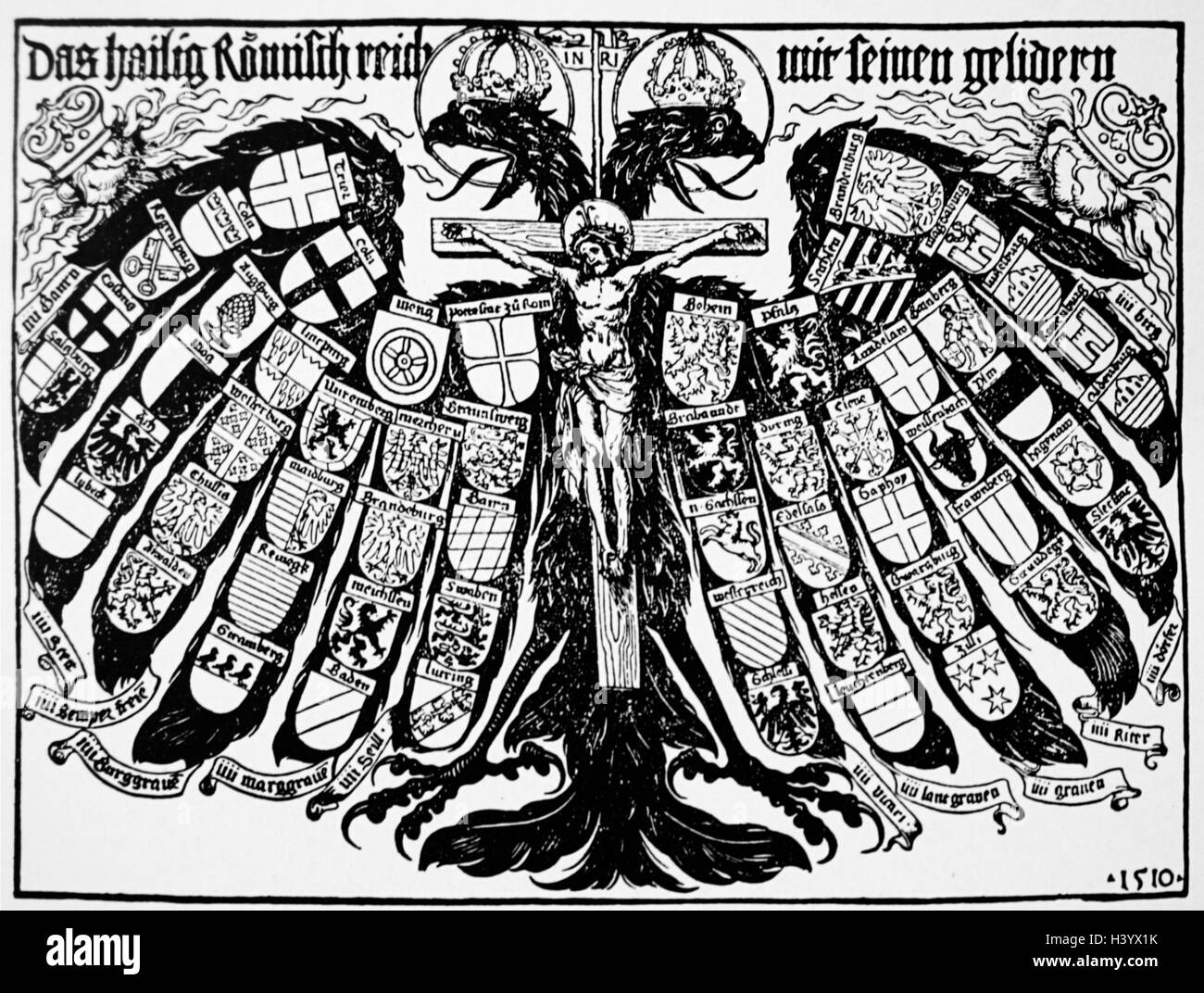 Engraving depicting an eagle emblematic of the Holy Roman Empire. Dated 2nd Century Stock Photo