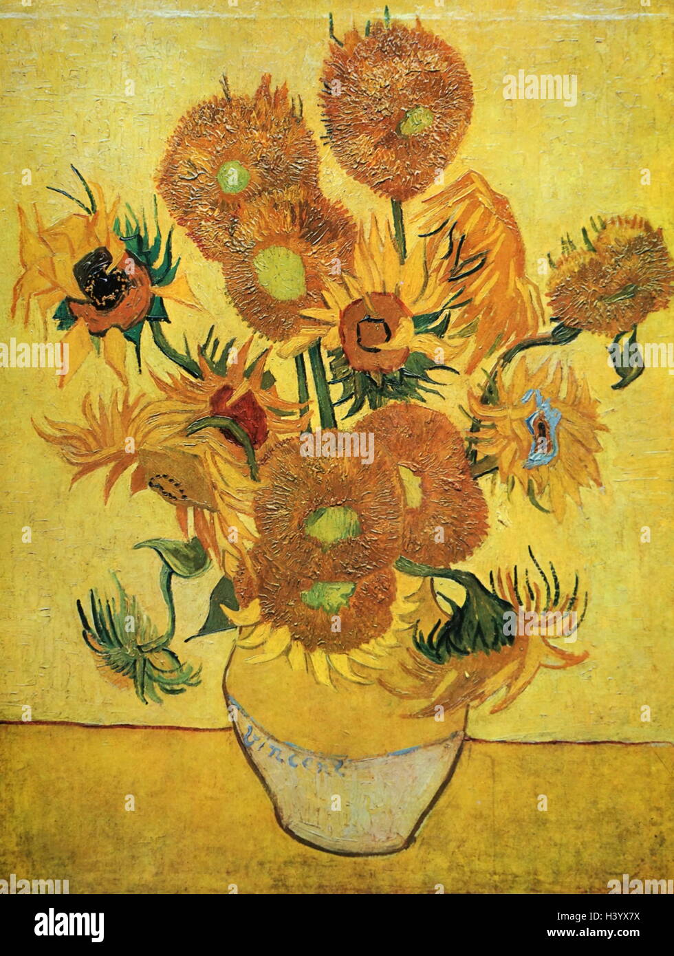 Painting titled 'Sunflowers' by Vincent van Gogh (1853-1890) a Dutch Post-Impressionist painter. Dated 19th Century Stock Photo