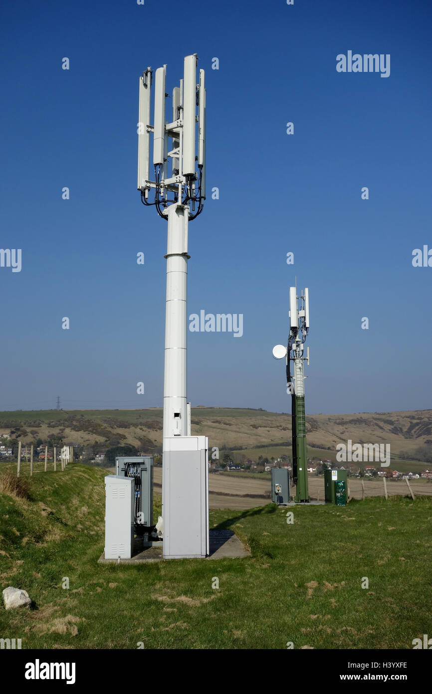 Mobile phone masts, transmitter mast, Communications aerial aerials Stock Photo