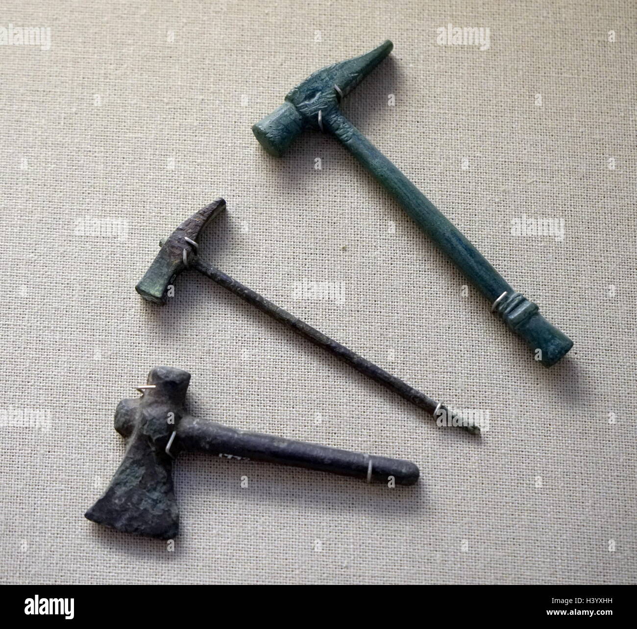 Bronze miniature tools from ancient Rome. Dated 1st Century Stock Photo