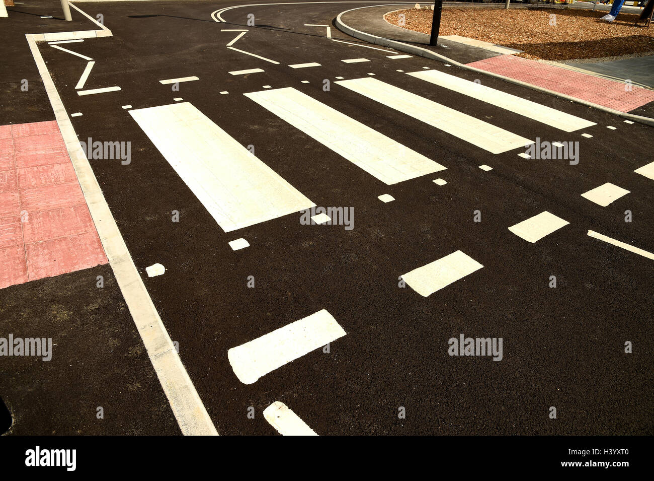'zebra crossing' 'pedestrian crossing' safe area for crossing a road, UK Stock Photo