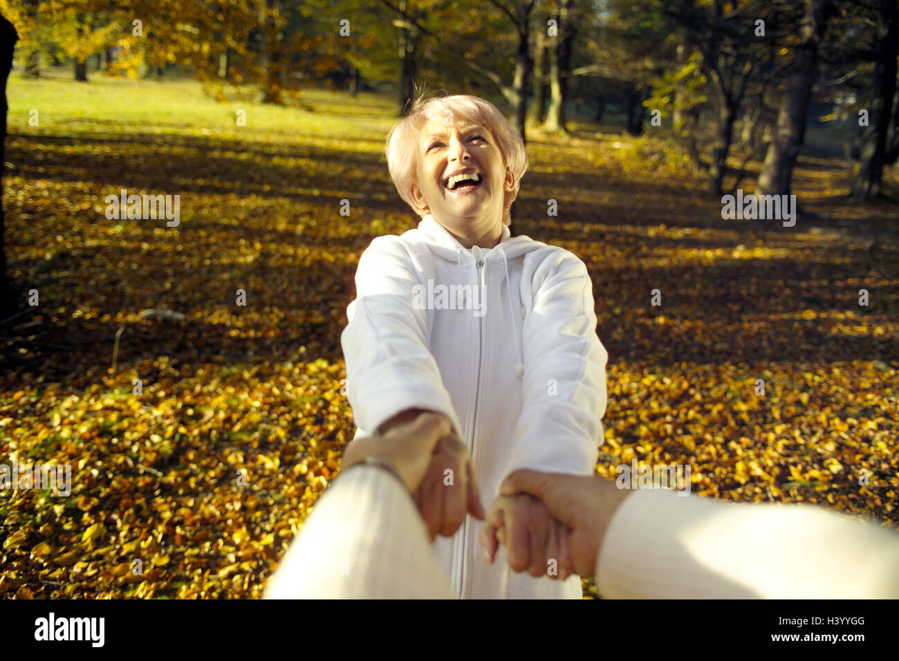 Park, Senior couple, hands hold, rotate, melted, happy, detail, 55 laugh - 65 years, couple, senior citizens, Best Agers, Jung-remaining, man, detail, hands, partner, happy, dance, togetherness, love, fun, amusement, cheerfulness, revolve, joy, joy life, Stock Photo
