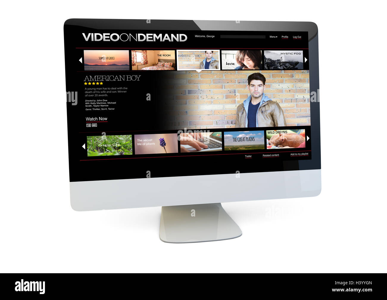 online videoclub concept render of a computer with video on demand on the screen isolated