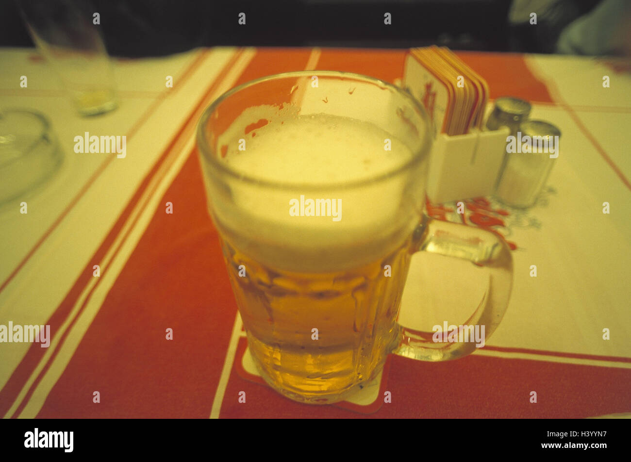 Locally, table, beer glass, beer mug, jug, glass jug, beer, drink