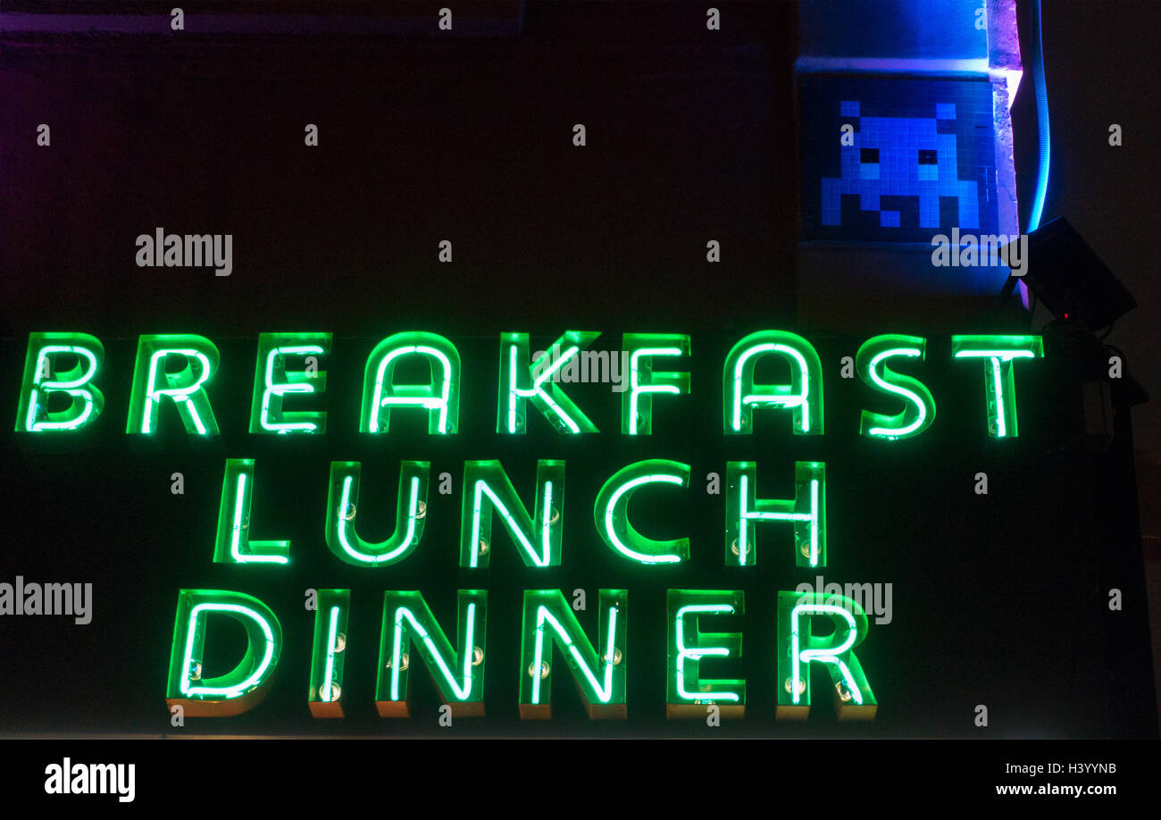 Neon breakfast lunch dinner sign hi-res stock photography and images