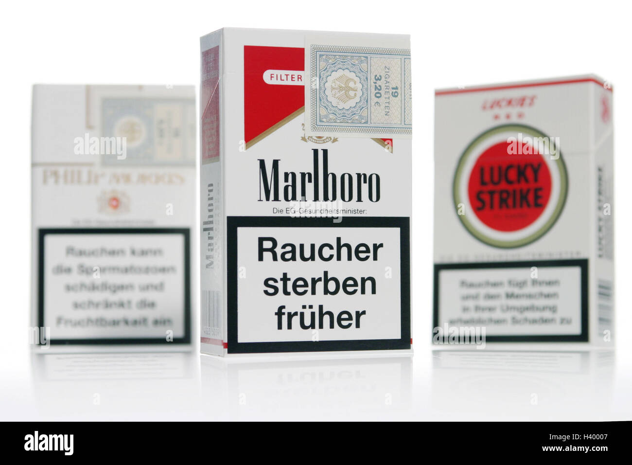 Cigarette boxes, three, EUwarning tips cigarettes, boxes, cigarette