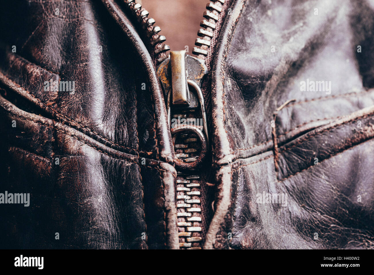 Full frame detail shot of leather jacket Stock Photo