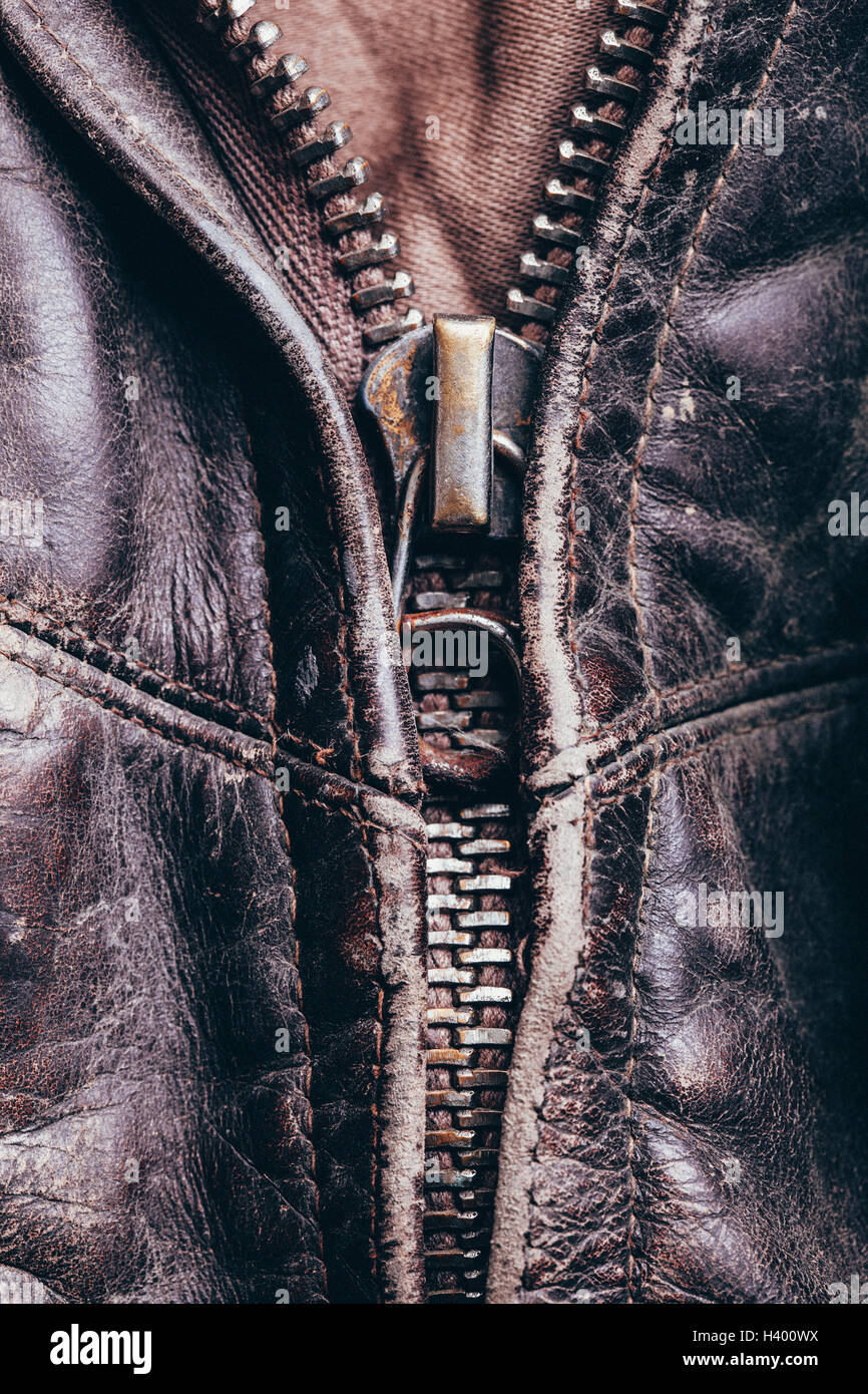 Full frame detail shot of leather jacket Stock Photo