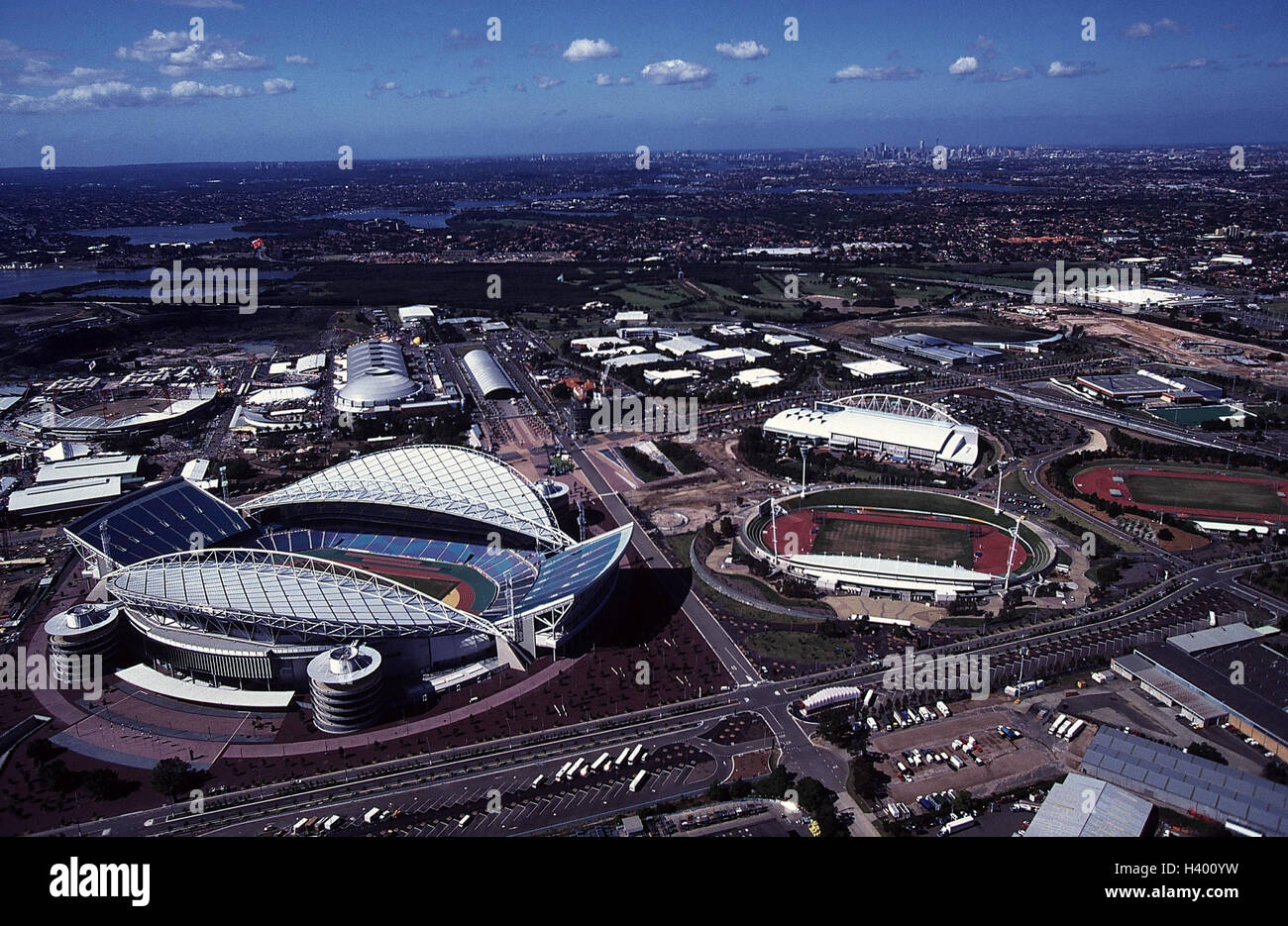 Australia, Sydney, Olympic complex, aerial shots, Homebush Bay, area,  Olympia, Olympic stadium, town overview, overview Stock Photo - Alamy