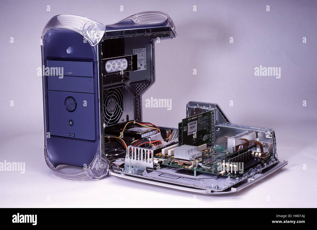 Computer Apple G4, computer, opened, Motherboard, cards, main memories, hard disk, processor, interface card circuit boards, prefabricated parts, EDP, technology, technology, inner life, computer technology, Macintosh, studio, product photography, Still l Stock Photo