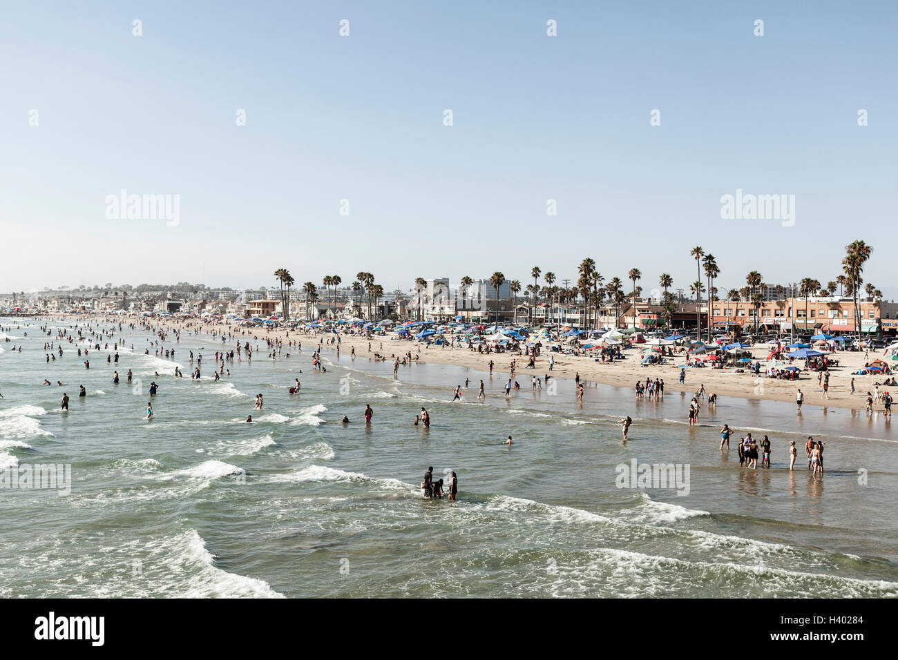 People on beach against clear sky, Newport Beach, California, USA Stock Photo