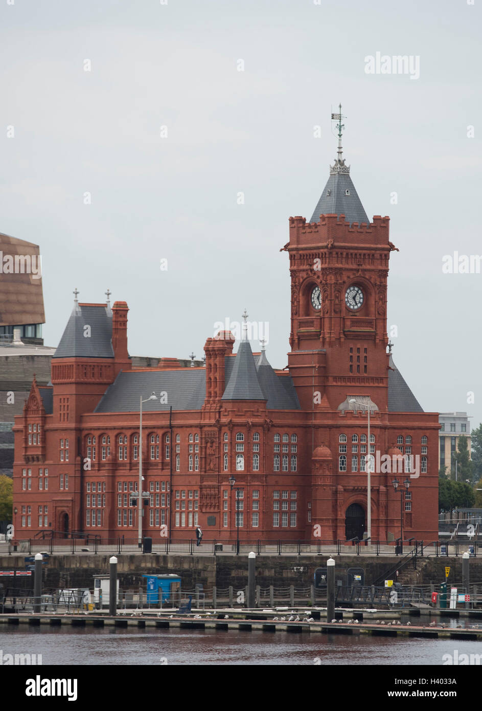The Senedd, national assembly for Wales and Pierhead building at Cardiff Bay, South Wales. Stock Photo