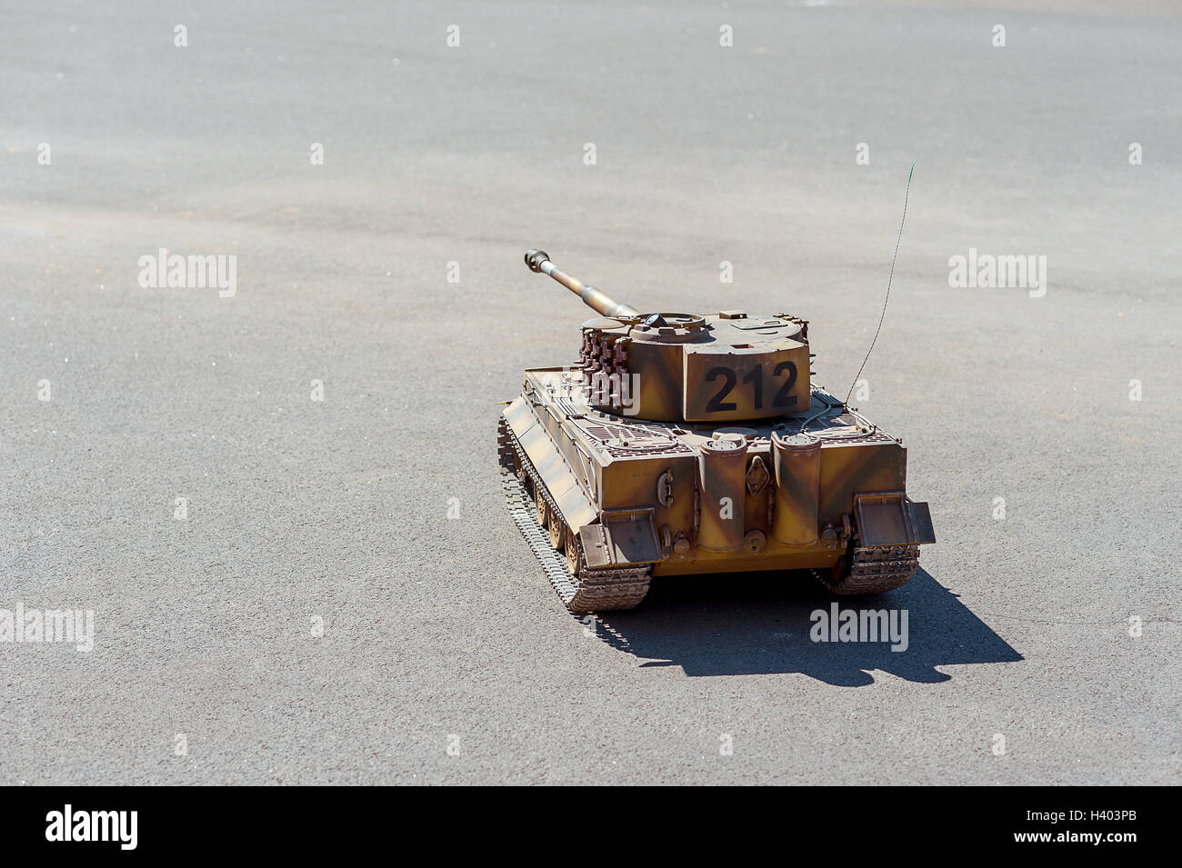 miniature model of the German heavy tank Tiger , a the Second World War, on the pavement, Stock Photo