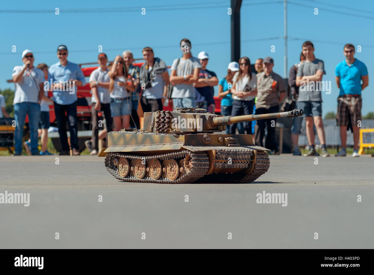 miniature model of the German heavy tank Tiger , a the Second World War, on the radio, the pavement, Stock Photo