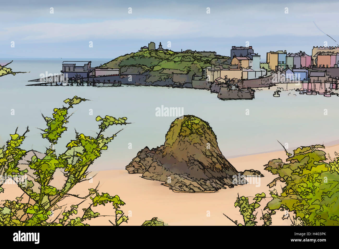 Tenby Wales uk harbour located in west of the country in Pembrokeshire  illustration Stock Photo