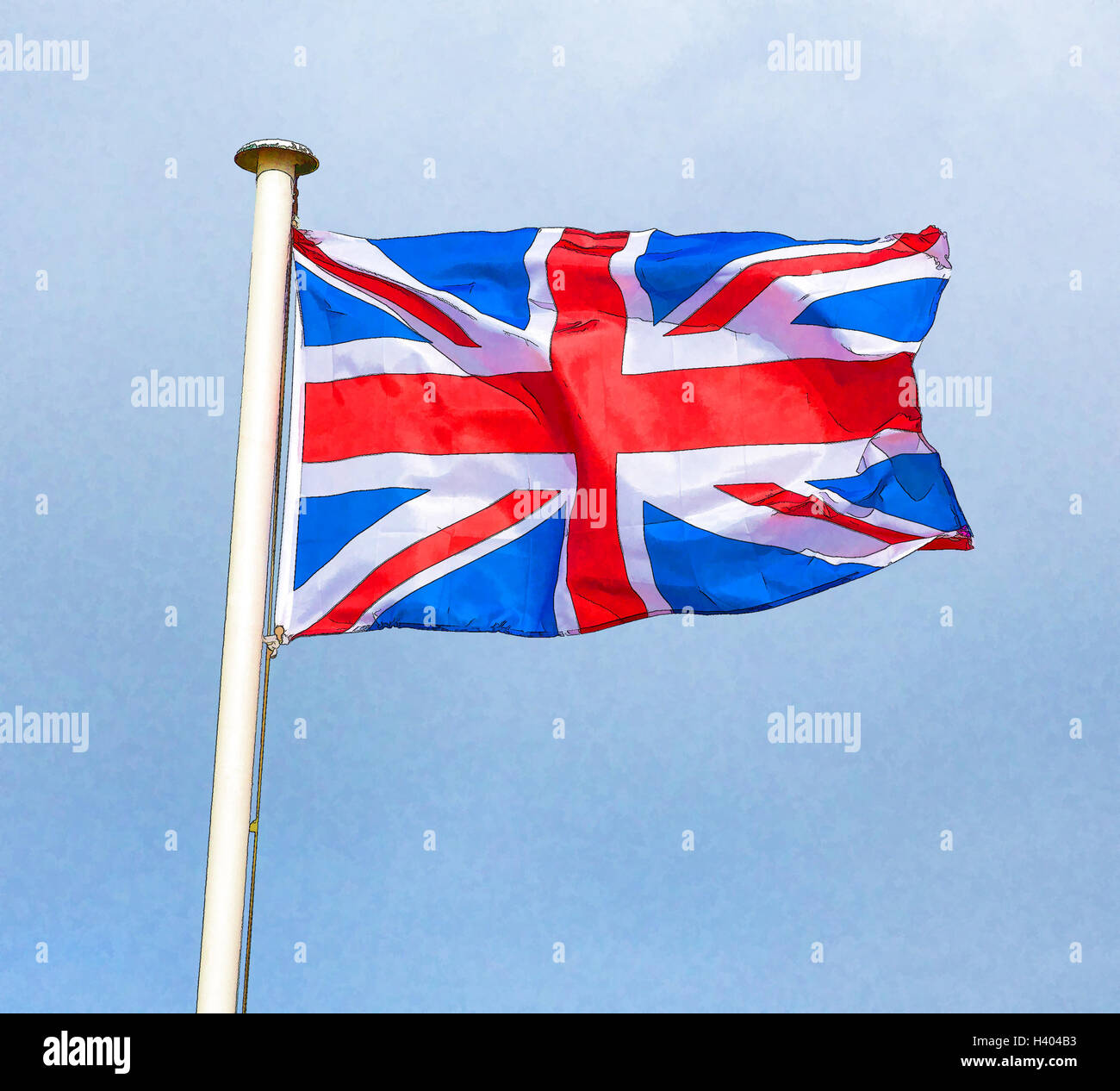 Union jack flag of Great Britain fluttering in the wind with bright colours illustration like cartoon effect Stock Photo
