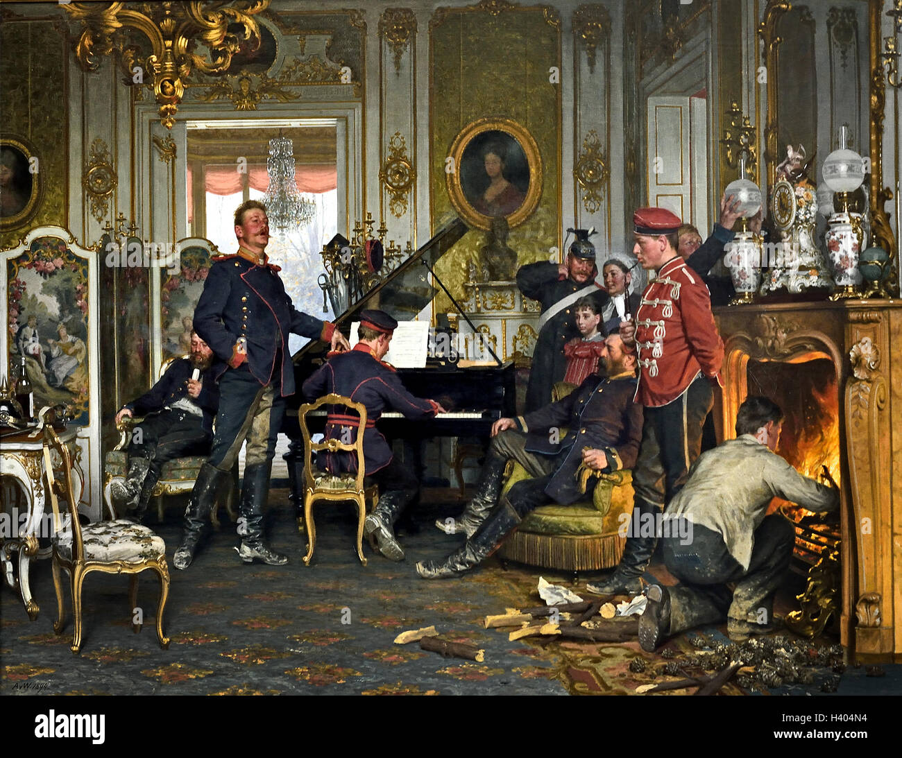 In the Troops' Quarters outside Paris 1894 Anton von Werner 1843-1915  German Germany Stock Photo