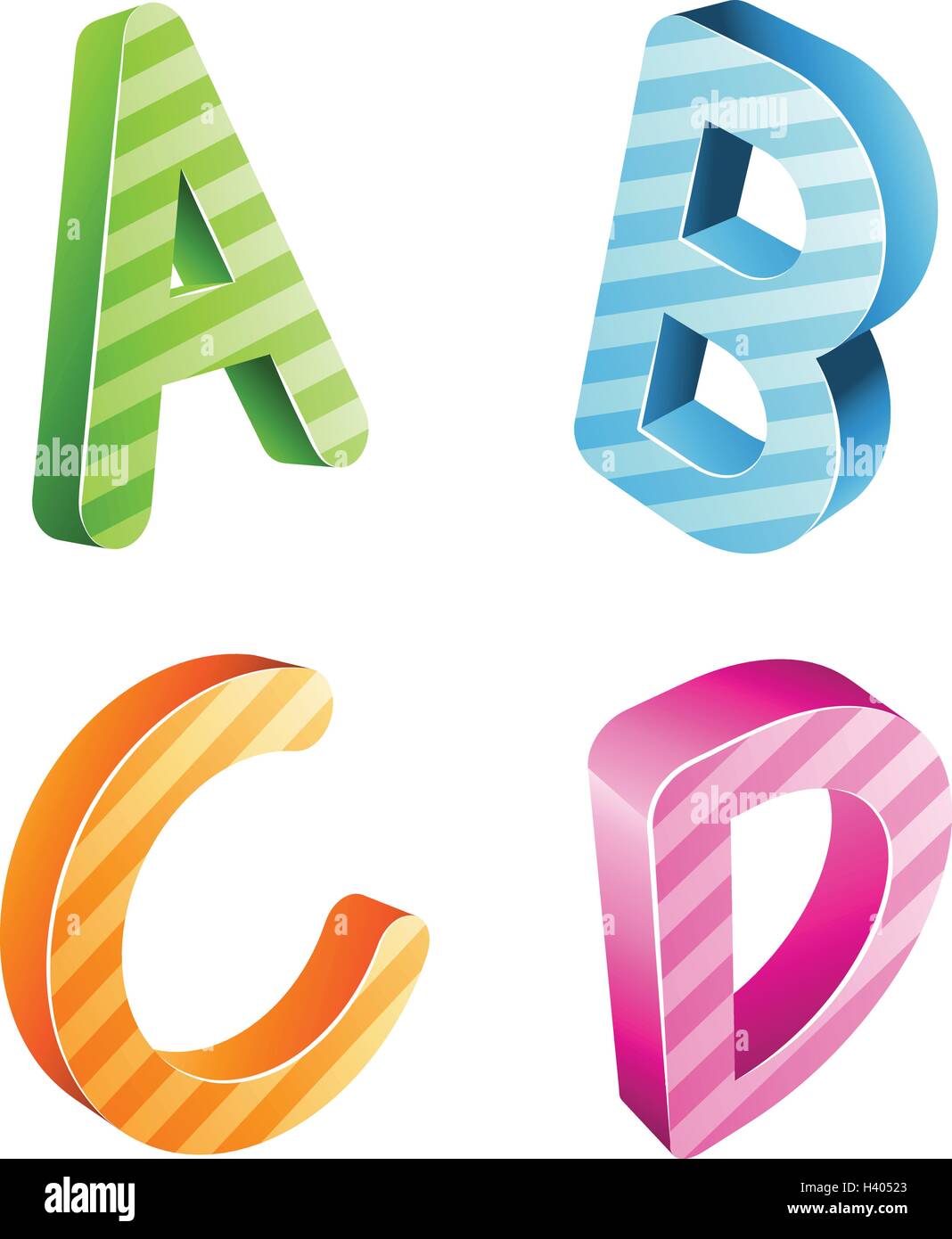 Vector Illustration of Colorful Striped Letters isolated on a White