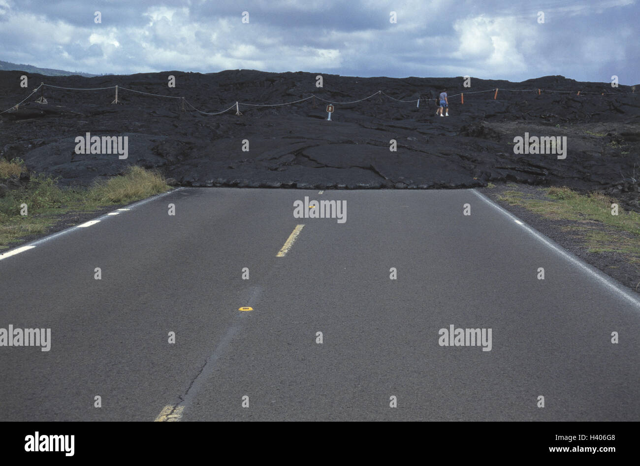 The USA, Hawaii, Big Iceland, street, blocks, blocking, lava rock