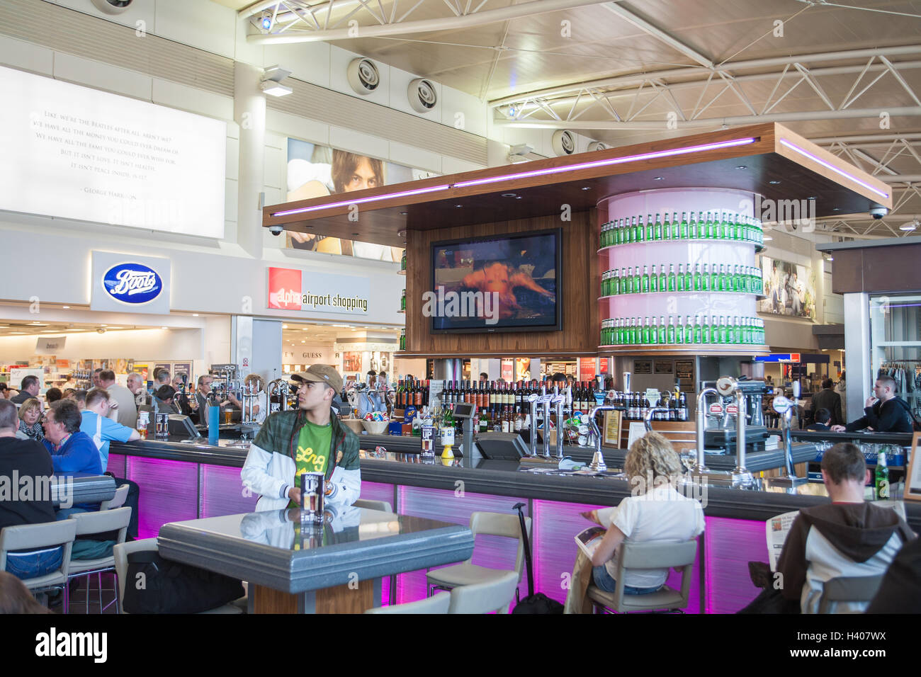 At Departure Lounge at Liverpool John Lennon Airport,Liverpool,England. Stock Photo