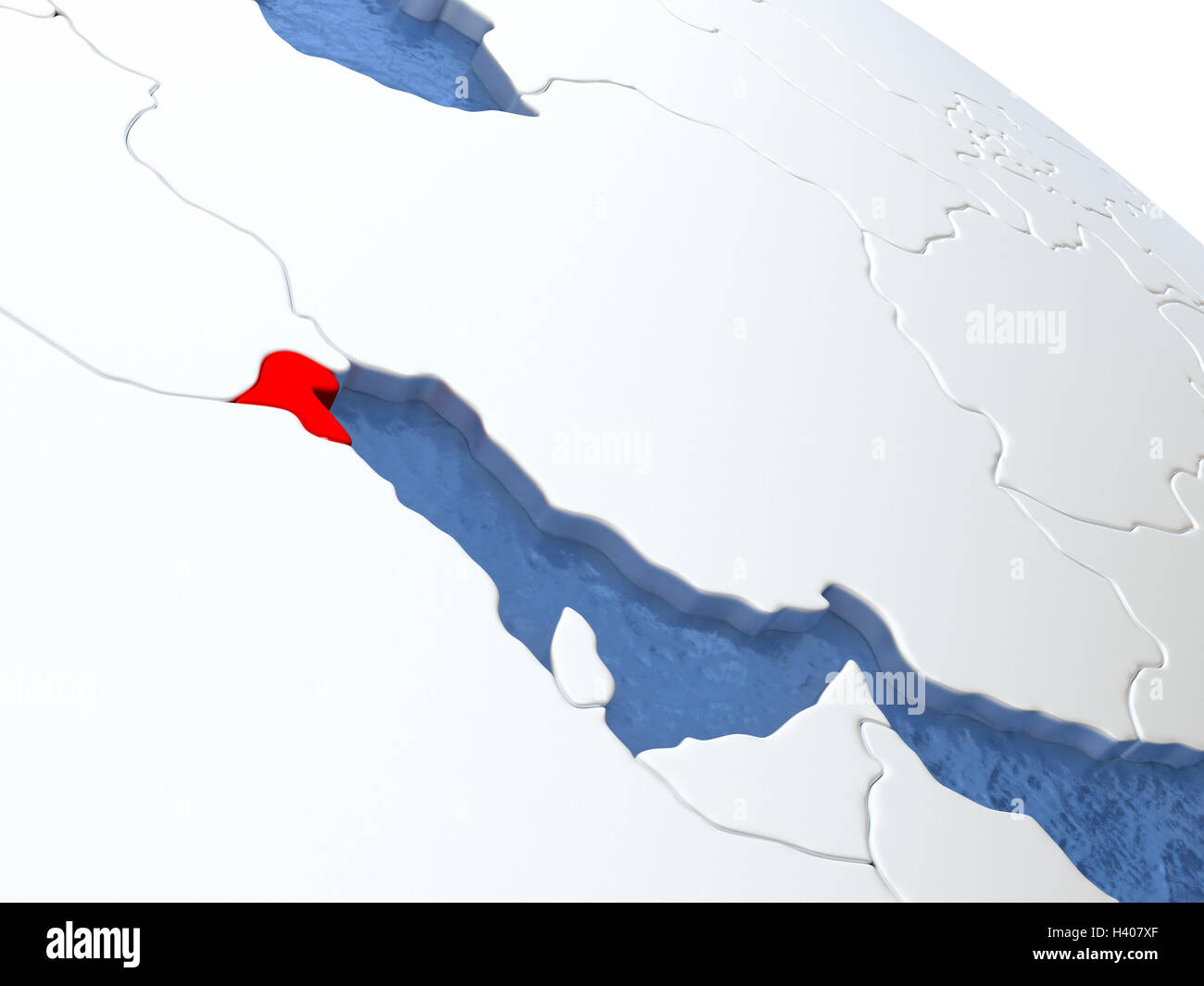Map of Kuwait on globe with metallic land and realistic water. 3D
