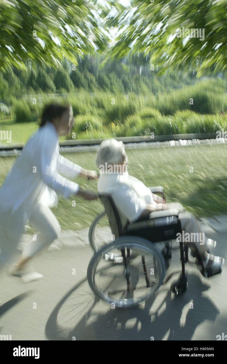 Senior, invalid, wheel chair, old nurse, walk, allowance, fun, run old