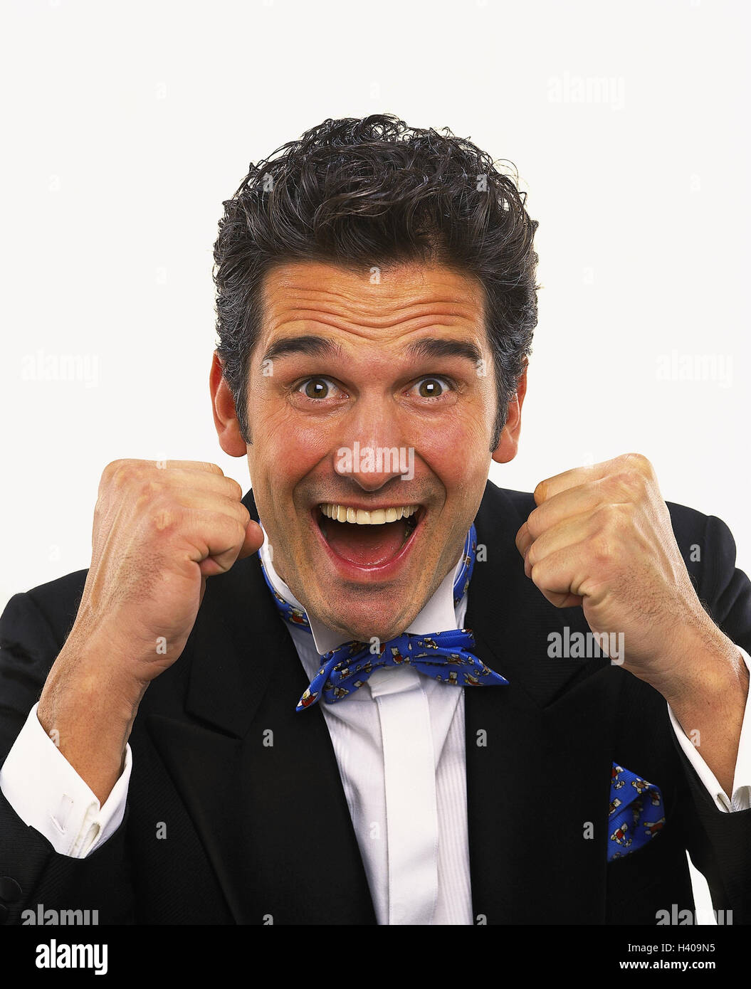 Man, suit, gesture, joy, portrait, Men, businessman, manager, elegantly, enthusiasm, cheering, success, power, cut out, studio, Stock Photo