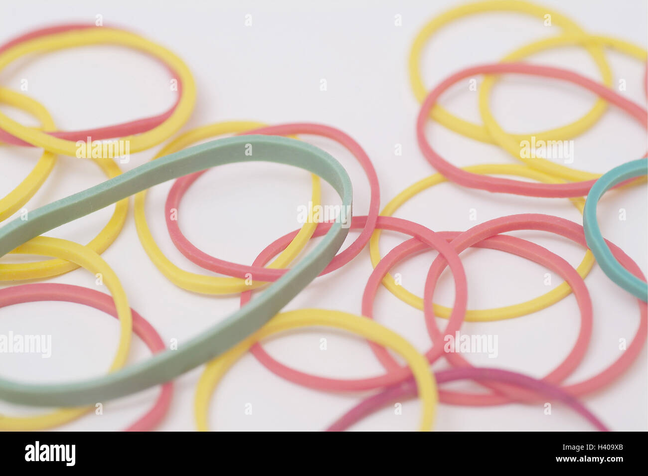 Elastic rings, detail, objects, accessories, office equipment, office equipment, office supplies, office equipment, household, household articles, household rubber, rubber, brightly, differently, studio, Still life, product photography Stock Photo