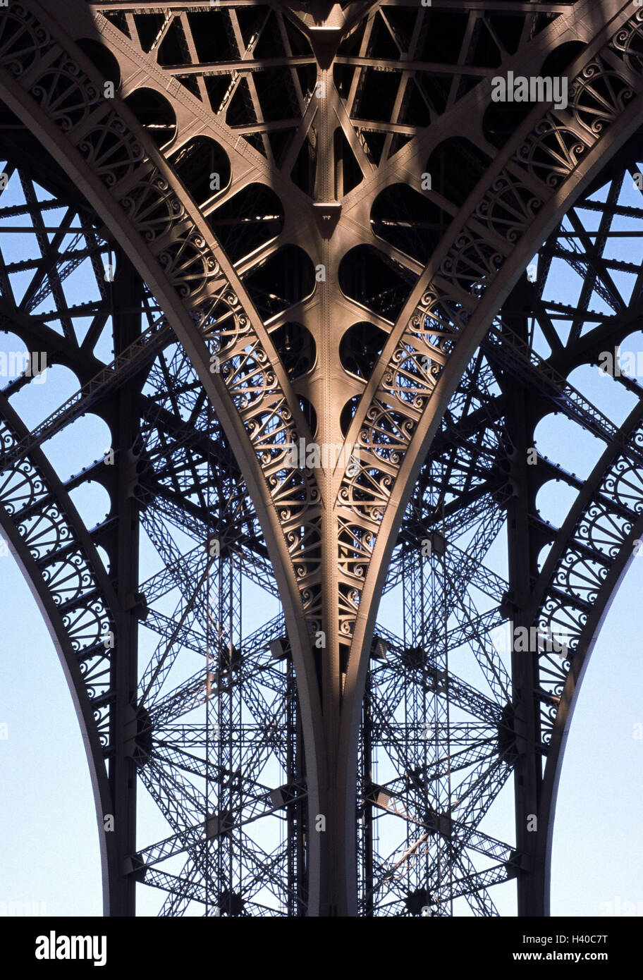 France, Paris, Eiffel Tower, close up, Europe, capital, tower, abutment, builds in 1887 - in 1889, height 320.8 m, construction, structure, steel, steel design work, architecture, architect Alexandre Gustave Eiffel, place of interest, landmark Stock Photo