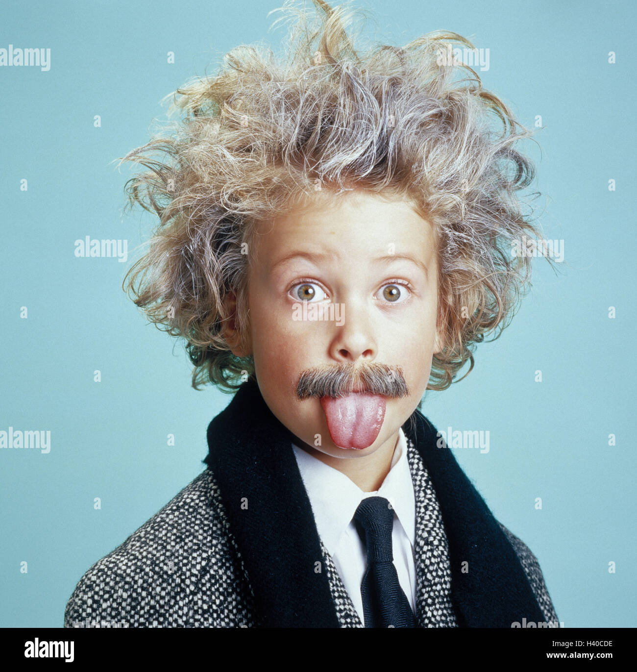 Icon, intelligence, knowledge, child, "Albert Einstein", child portrait, success, mind, talent, know-how, wisely, genius, learn, IQ, boy, lining, Einstein, tongue, stick out, cheeky, smartly, model Stock Photo