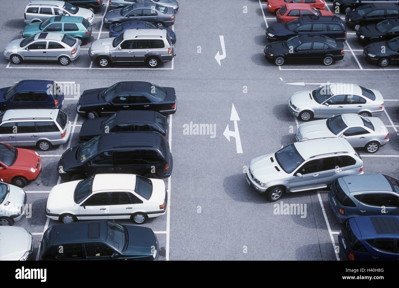 Parking lot, Pkw's, arrows, from above, pavement, direction, direction