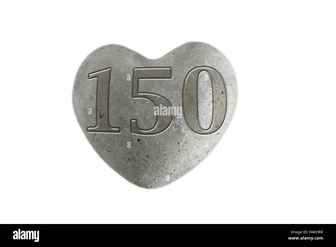 Stone, grey, heart form, stroke, '150' heart-shaped, figure font, number, digit, icon, jubilee, years, old person, old, old as the hills, ancient, time, age, transitoriness, present, coupon, credit, product photography Stock Photo