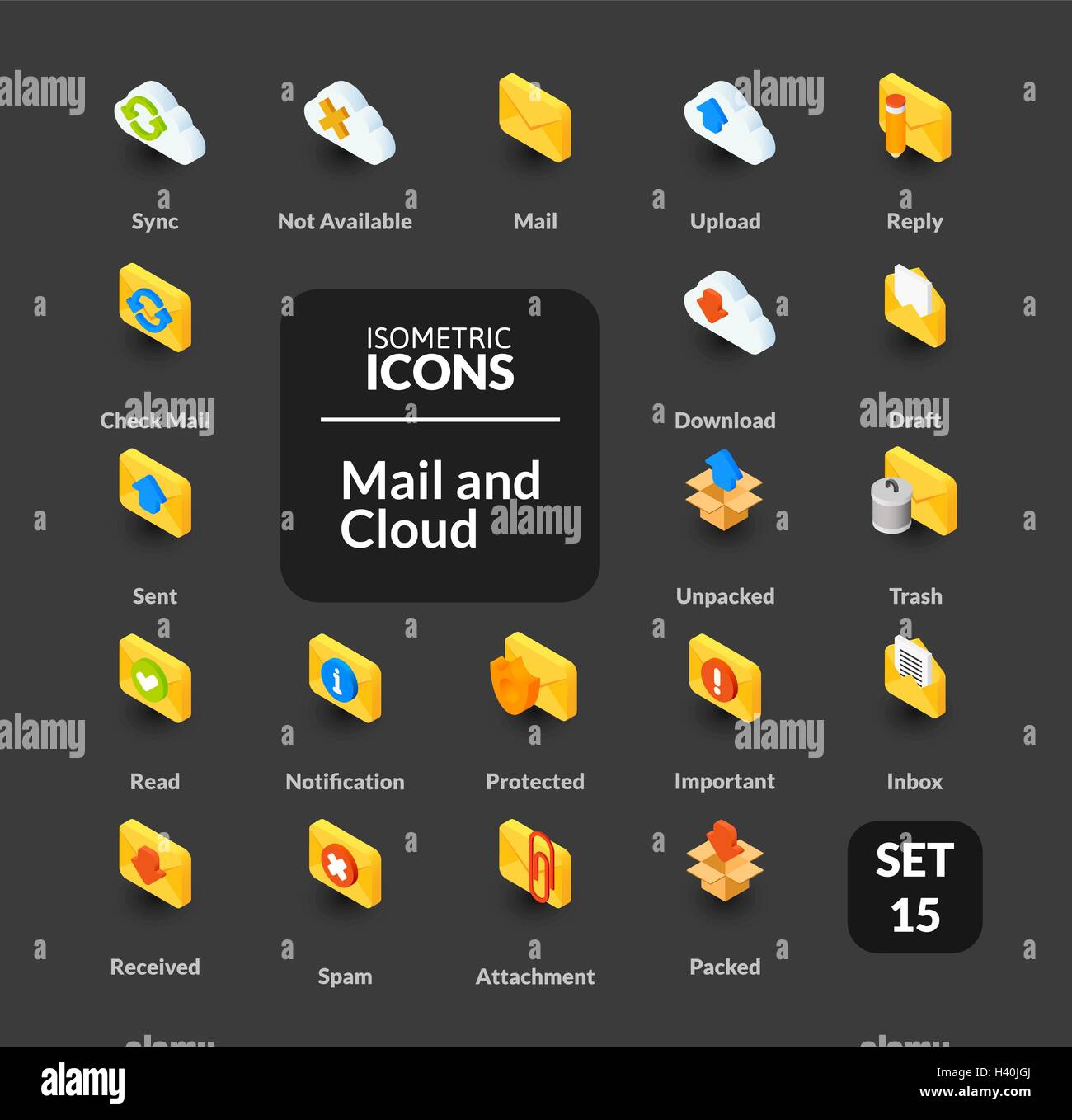 Color icons set in flat isometric illustration style, vector collection ...