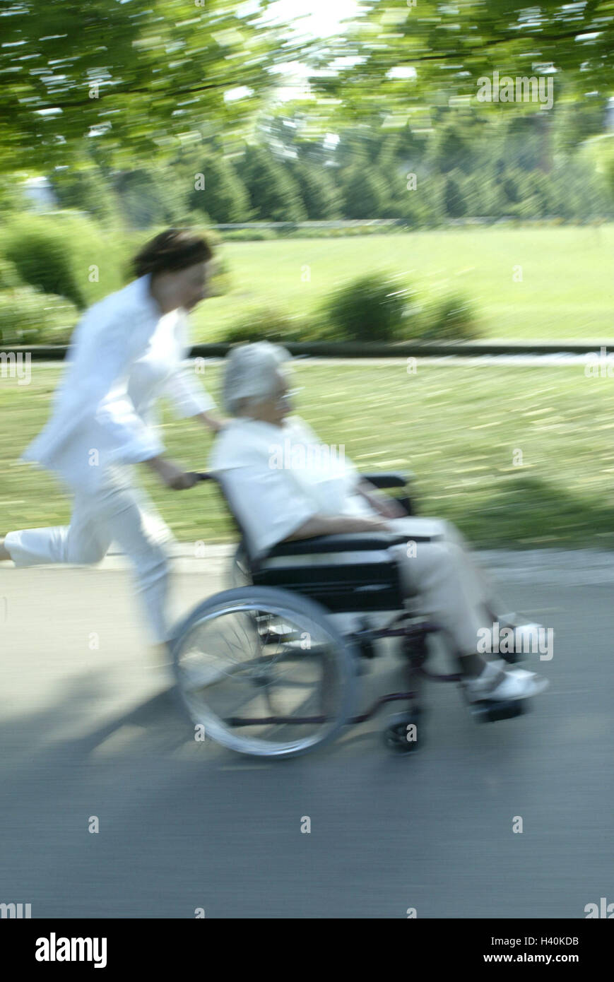 Senior, invalid, wheel chair, old nurse, walk, allowance, fun, run old