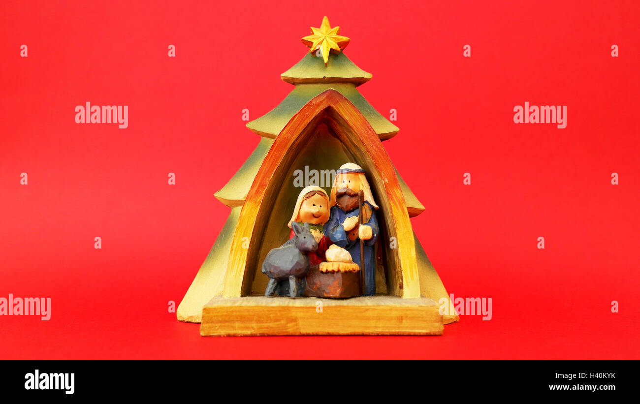 Detail of a handmade crib with red background Stock Photo