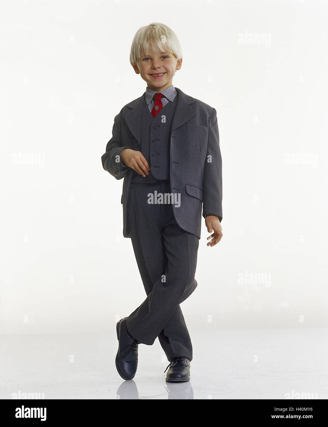 Boy's Solid Black Notch Lapel Suit w/ a Skinny Tie