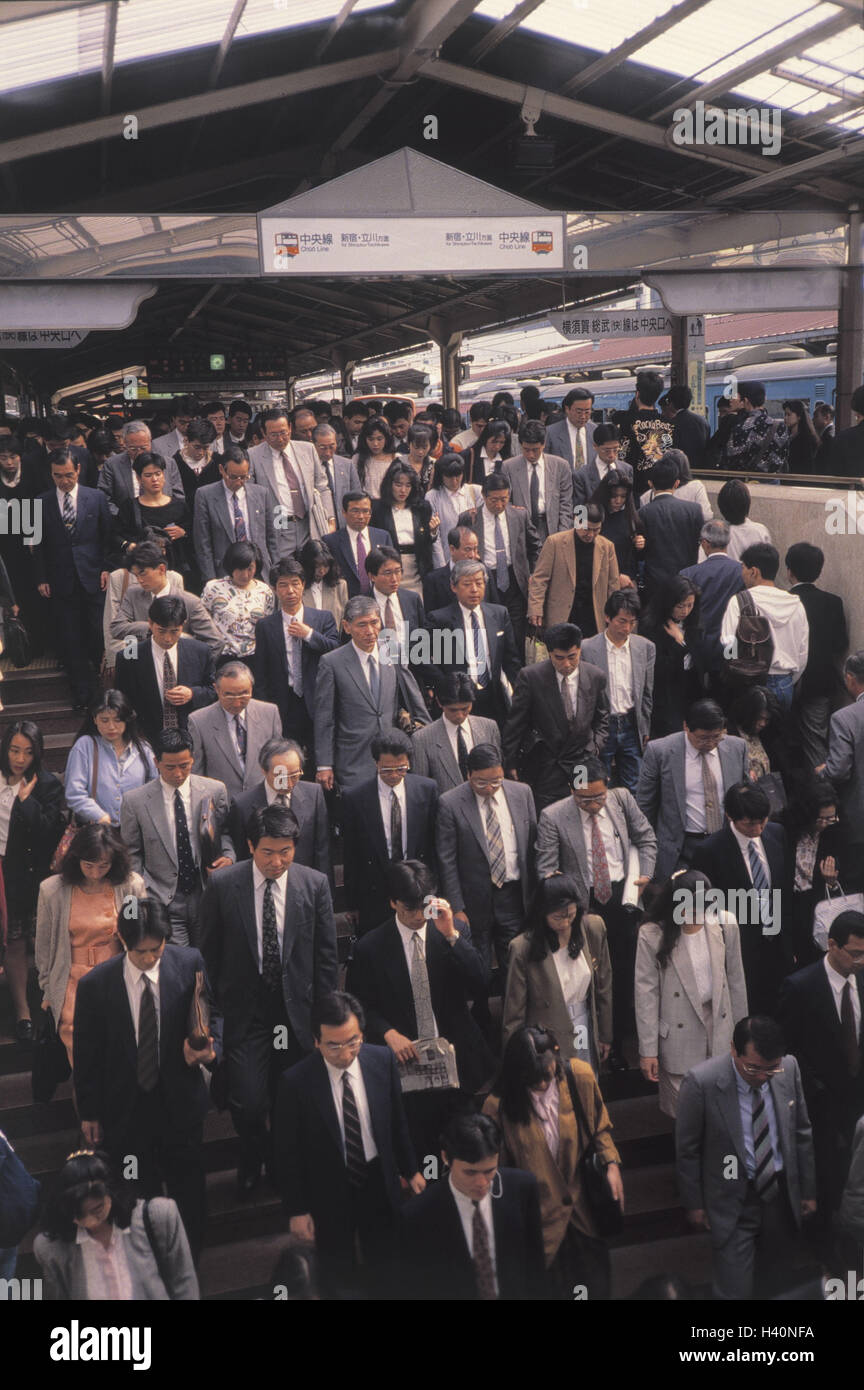 Japan, Tokyo, Shinjuku, stop, occupational commuter, Asia, Eastern Asia, Honshu, Tokyo, town, capital, east capital, city, rush-hour traffic, Rush Hour, business people, many, station, stairs Stock Photo