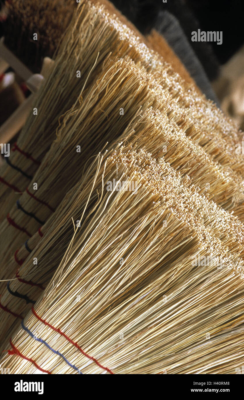 Rice straw brooms, detail, broommaker, Besenbinderei, broom, straw