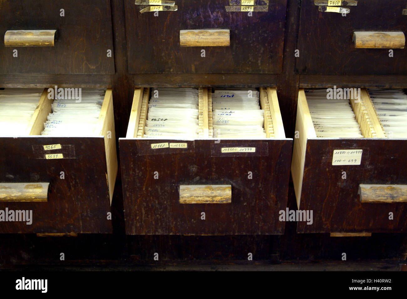 Card index cupboard, drawers, openly, detail, cupboard, index cards