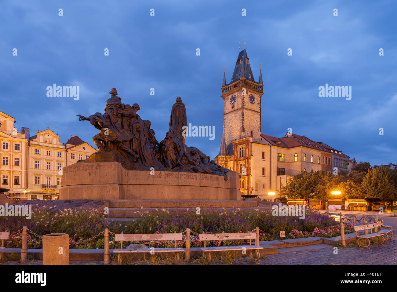 Before dawn at Prague old town square, Czech Republic. Stock Photo