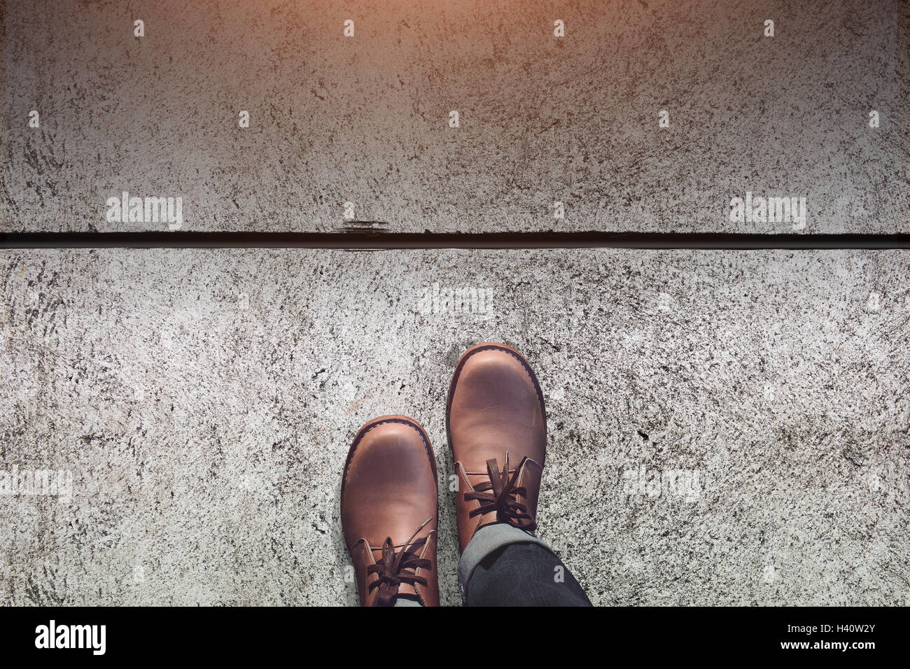 Steps Go Male With Leather Shoes Steps On Concrete Floor Top