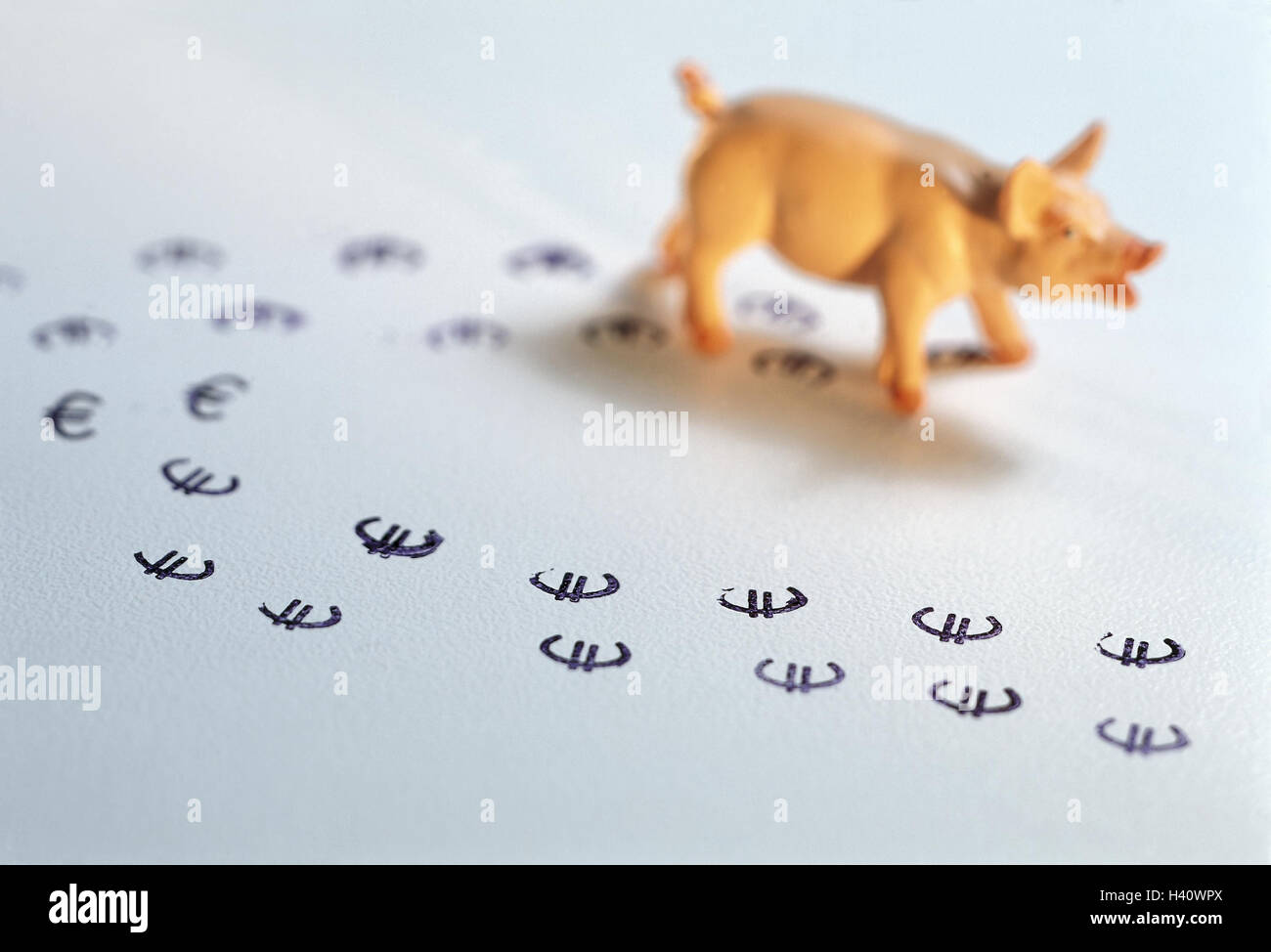 Icon, European monetary union, luck pig, footprints, euro-characters, Still life, economy, currency unit, single currency, introduction, currency, the EU, European, means payment, pig, euro, impressions, luck, positively, studio Stock Photo