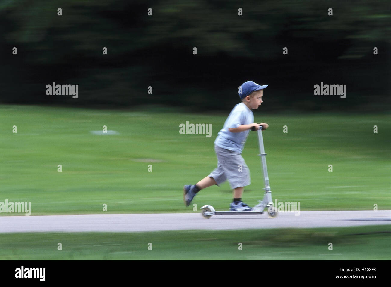Park, way, boy, Kickboard, outside, child, sign cap, scooter, Scooter ...