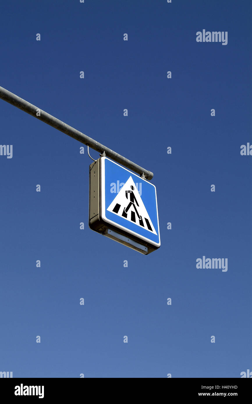 Road sign, pedestrian's crossing, sign, traffic sign, sign, tip, crosswalk, traffic control, icon, pedestrian, go, crossing, Überweg, regulation, security, road safety Stock Photo