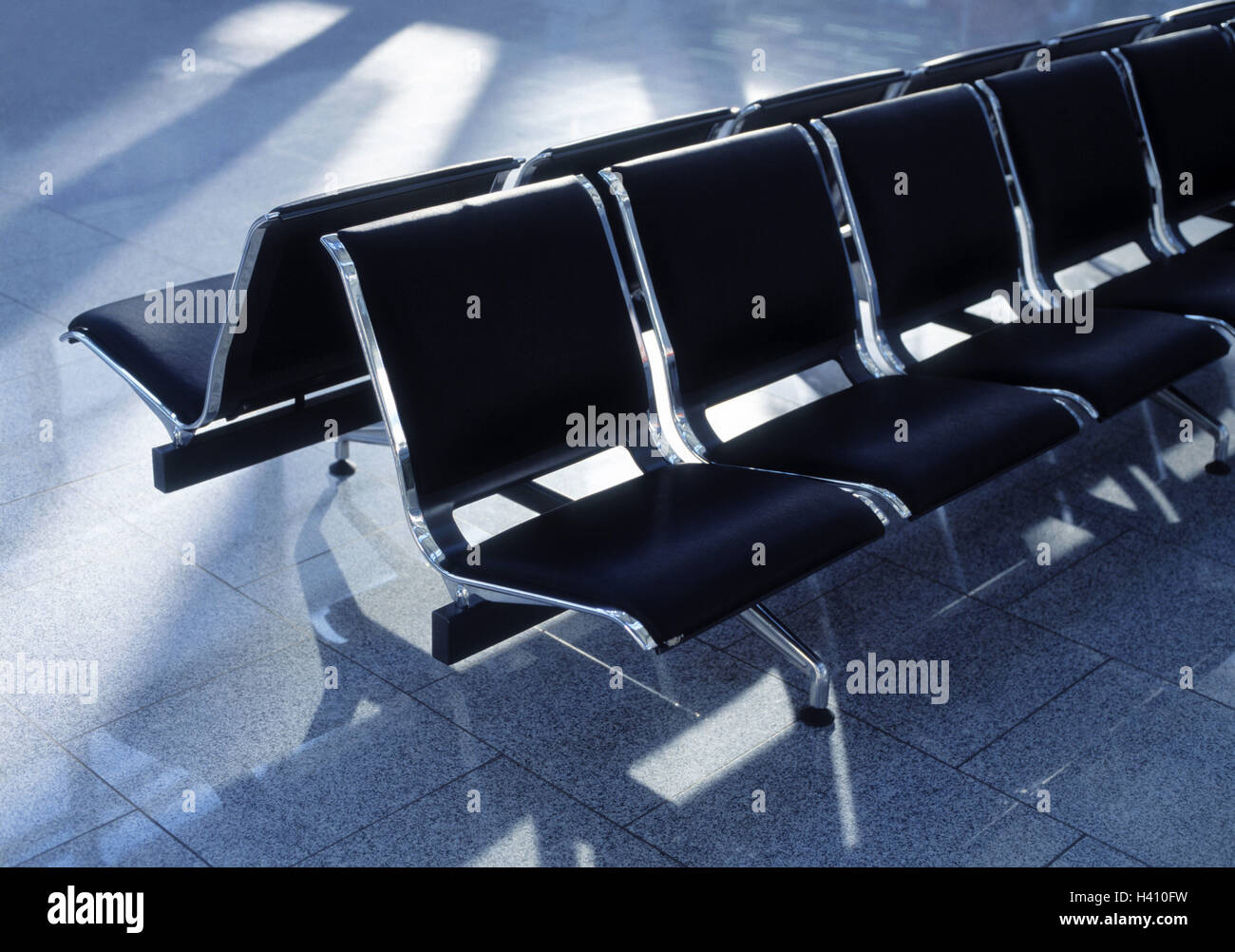 Waiting room, seats, detail, Flufhafen, air terminal, waiting zone, waiting room, waiting range, hall, wait, chairs, bank, seat group, seat opportunities, blank, exited, loneliness, deserted, tiled floor, cleanly, cleanness, order, tidily, waiting zone, p Stock Photo