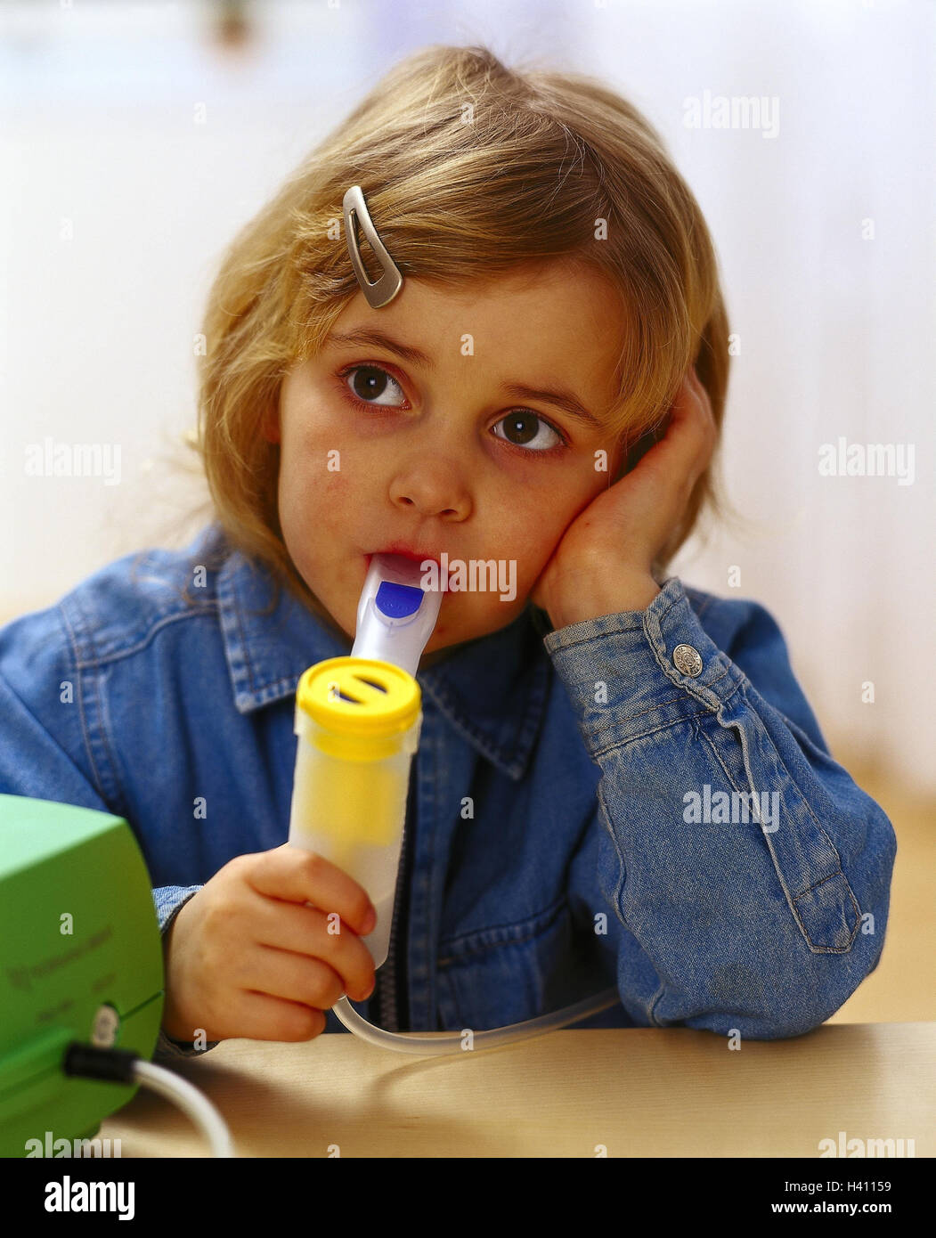 Asthma, girl, inhaler, portrait, inside, child, colour eyes, brown