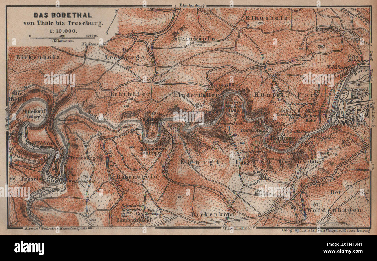 DAS BODETHAL von Thale bis Treseburg. Bode Gorge topo-map. Harz karte