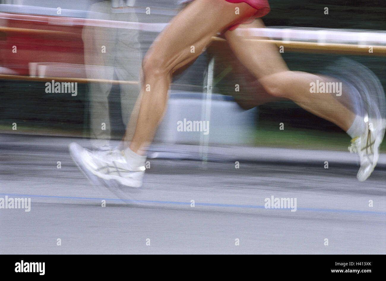 Woman, run, side view, detail, feet, motion blur, women's feet, sportswoman, sport, sport, running, run, motion, activity, fitness, fit, actively, sprint, sprint, gain quickness, speed, strain, overfatigue, perseverance, power, training, running, there wi Stock Photo